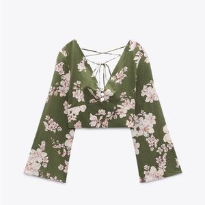 ZARA Printed Linen Blend Cropped Top Size Medium